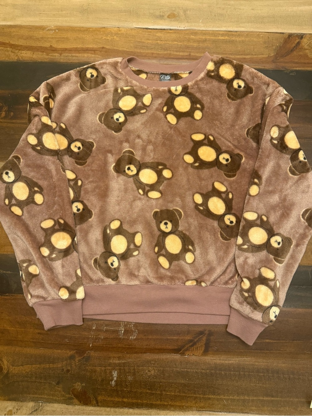 Cold Crush Teddy Bear Plush Pullover Crewneck Sweater NWOT Boxy Oversized S